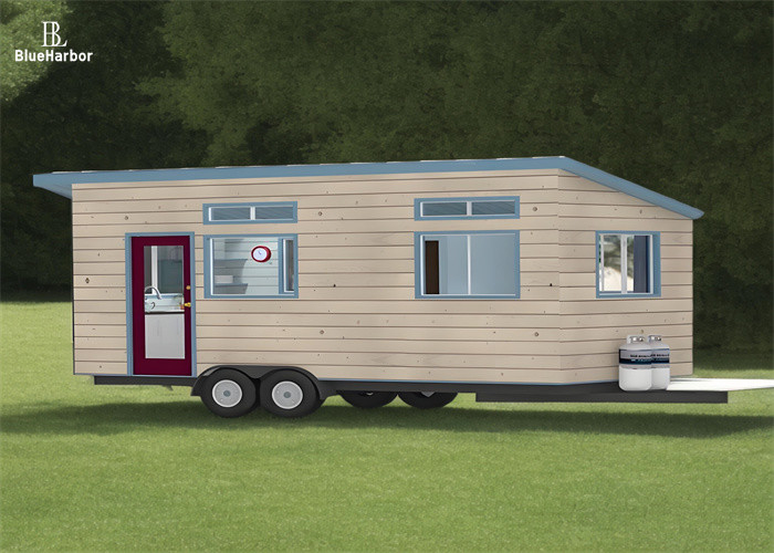 โครงสร้างสแตนเลสเบา โครงการบ้านเล็ก Prefab รถยนต์สีเบจ 3 ตันสําหรับ 2-3 คน